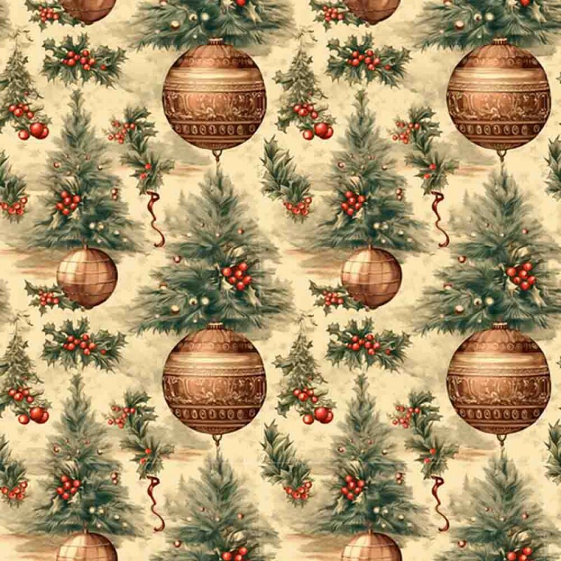 TRICOLINE 100% ALGODÃO DIGITAL  - NATAL 2025 -  BOLAS VINTAGE