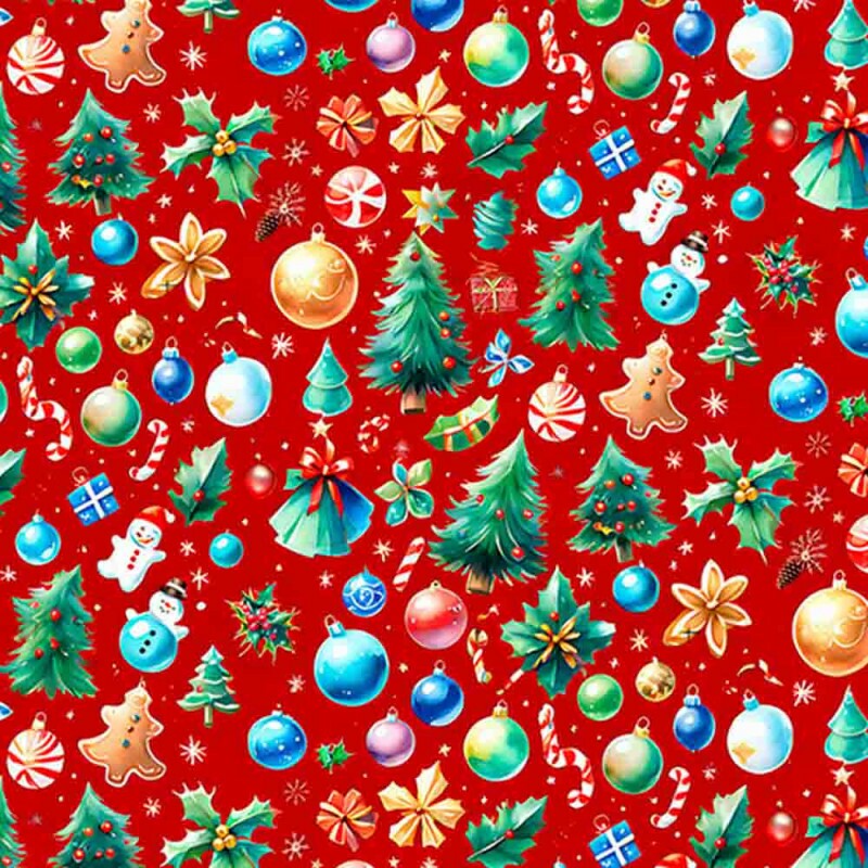 TRICOLINE 100% ALGODÃO DIGITAL - NATAL 2025 - NATAL MIUDO BOLAS E ARVORES TRICOLINE 100% ALGODÃO DIGITAL - NATAL 2025 - NATAL MIUDO BOLAS E ARVORES
