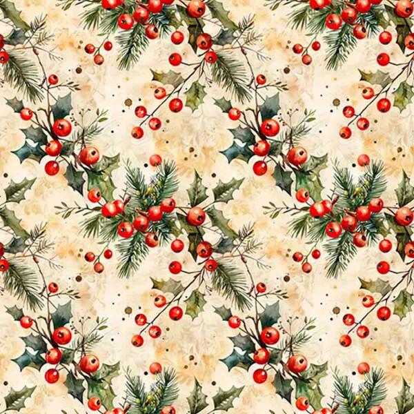 TRICOLINE 100% ALGODÃO DIGITAL  - NATAL 2025 -  VINTAGE BICO AZEVINHA