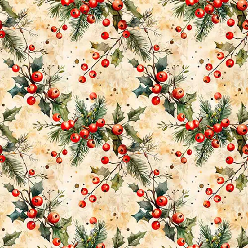 TRICOLINE 100% ALGODÃO DIGITAL  - NATAL 2025 -  VINTAGE BICO AZEVINHA