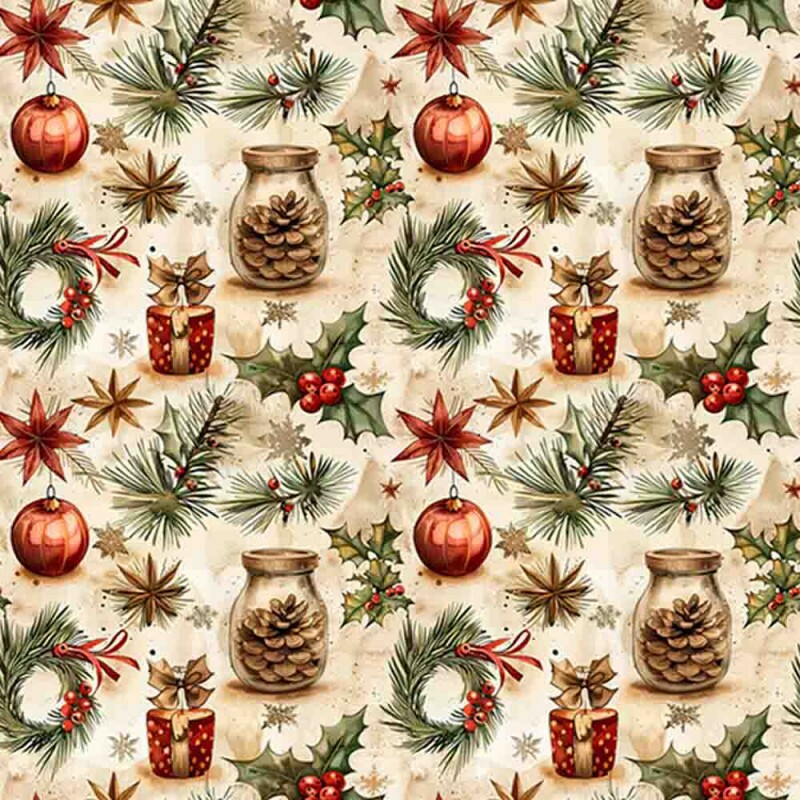TRICOLINE 100% ALGODÃO DIGITAL - NATAL 2025 - VINTAGE VASOS E GUIRLANDAS TRICOLINE 100% ALGODÃO DIGITAL - NATAL 2025 - VINTAGE VASOS E GUIRLANDAS