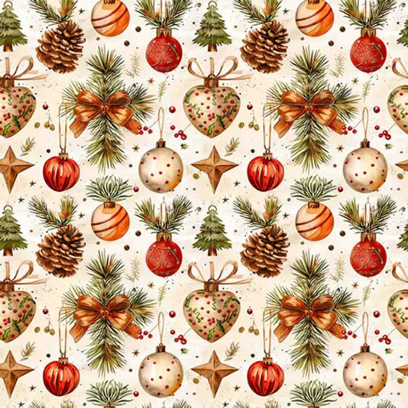 TRICOLINE 100% ALGODÃO DIGITAL  - NATAL 2025 -  VINTAGE BOLAS