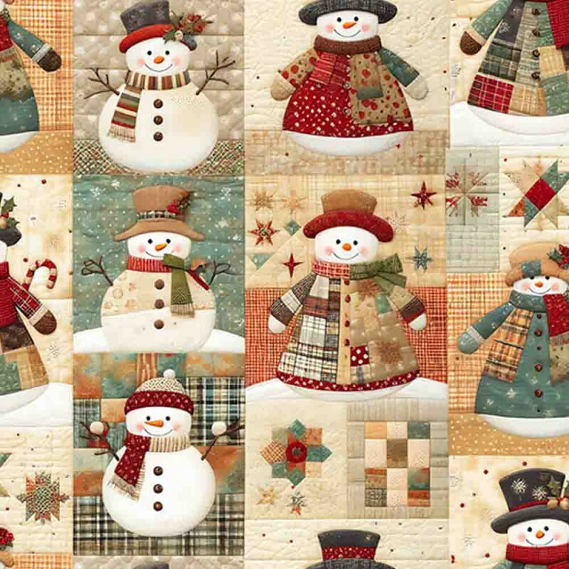 TRICOLINE 100% ALGODÃO DIGITAL  - NATAL 2025 -  PATCHWORK BONECO DE NEVE PEQUENO