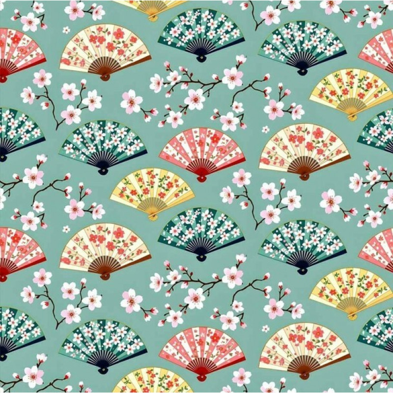 JA26 - TRICOL. CLUBE MAIS CRIATIVO - COLEÇÃO CUTE KOKESHI - LEQUES - 100% ALGODÃO - 05756/001