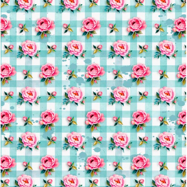 COLEÇÃO  FLOWER LOVE POR CRIS POLETTO - XADREZ C/ ROSAS TIFFANY - ( 84572 - VAR,01 ) - C