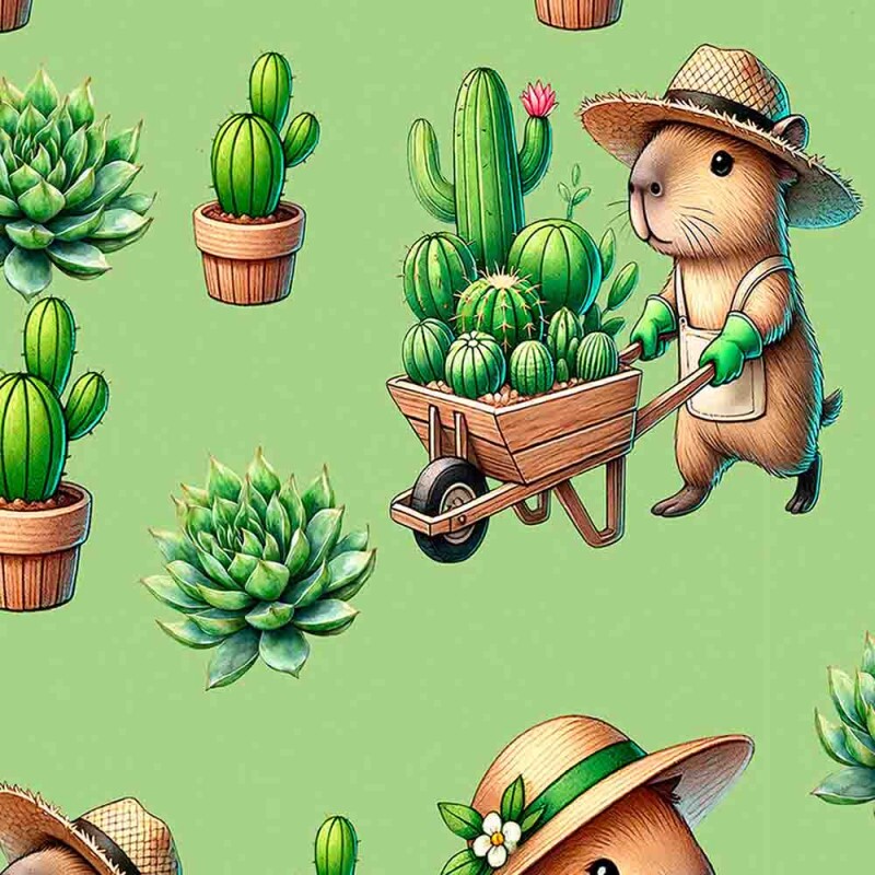 TRICOLINE 100% ALGODAO DIGITAL - COLEÇÃO CAPYBARAS - CAPIVARA E CACTO 00135/001 TRICOLINE 100% ALGODAO DIGITAL - COLEÇÃO CAPYBARAS - CAPIVARA E CACTO 00135/001