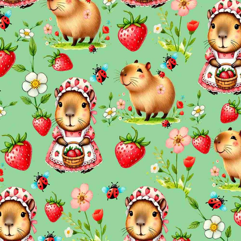 TRICOLINE 100% ALGODAO DIGITAL - COLEÇÃO CAPYBARAS - CAPIVARA E MORANGO 00134/001 TRICOLINE 100% ALGODAO DIGITAL - COLEÇÃO CAPYBARAS - CAPIVARA E MORANGO 00134/001