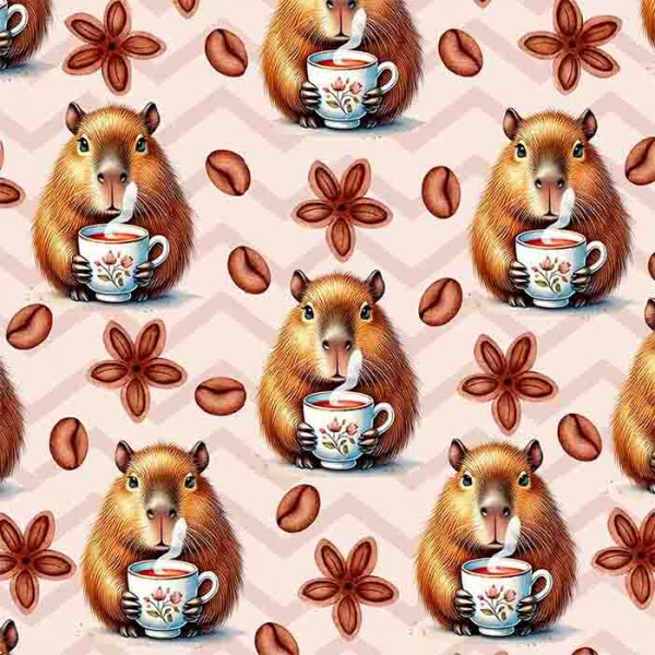 TRICOLINE 100% ALGODAO DIGITAL - COLEÇÃO CAPYBARAS - CAPIVARA E CAFÉ 00133/001