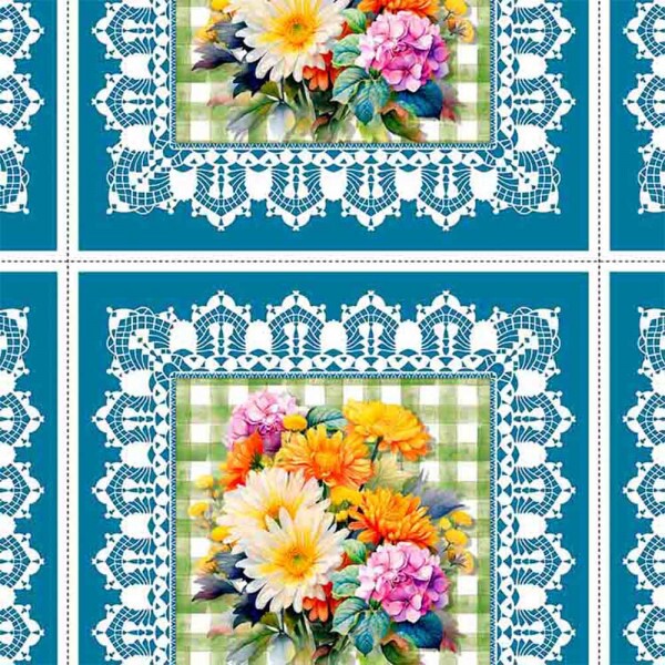 AG25 - TRICOLINE COL. JUARI SOUZA - ALMOFADA FD AZUL - 100% ALGODÃO - 00840/001