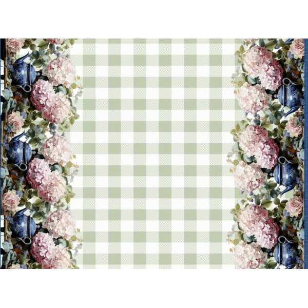 MR26 - SARJA HIDRORREPELENTE COLEÇÃO JUARI SOUZA - BARRADO HORTENSIA NO ME JARDIM - 100% ALGODÃO