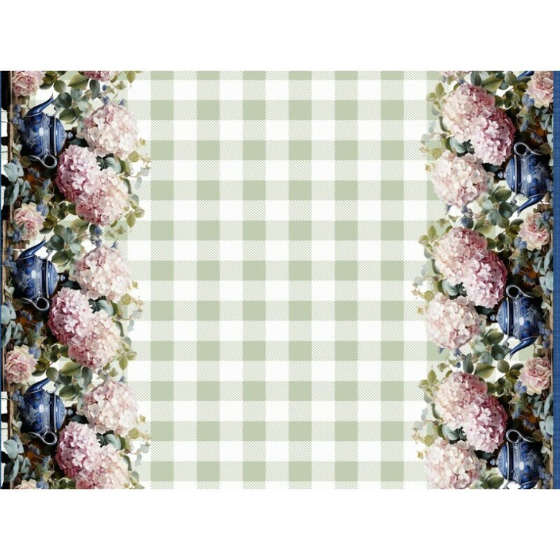 MR26 - SARJA HIDRORREPELENTE COLEÇÃO JUARI SOUZA - BARRADO HORTENSIA NO ME JARDIM - 100% ALGODÃO