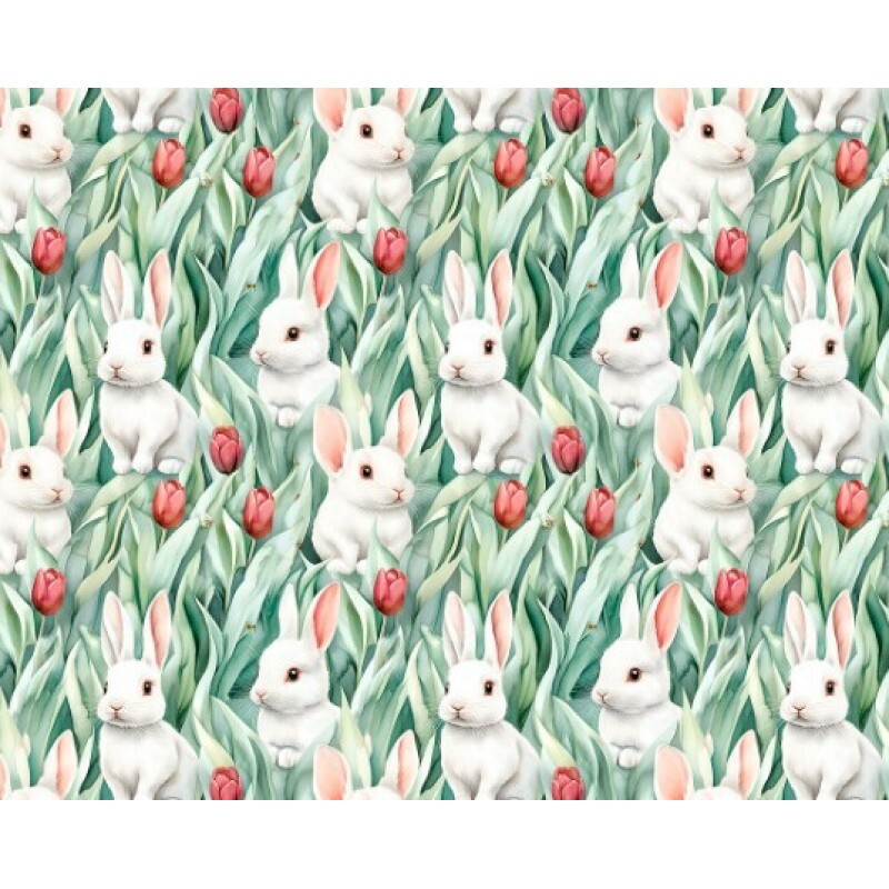 DZ25 - TRICOL. COLEÇÃO PASCOA 2026 - COELHOS COM TULIPAS ROSAS - 100% ALGODÃO 04168-001