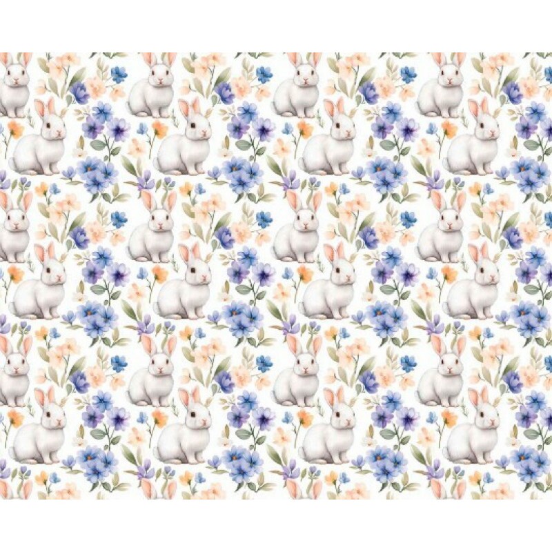 DZ25 - TRICOL. COLEÇÃO PASCOA 2026 - COELHOS COM FLORES LAVANDA - 100% ALGODÃO 04187-001