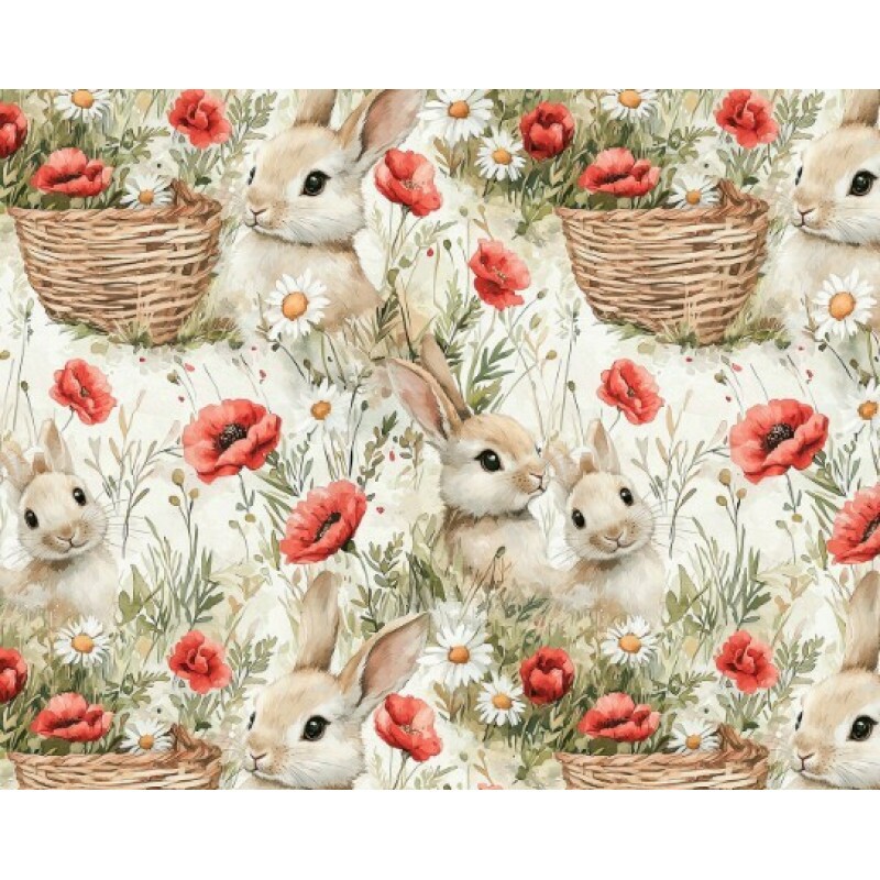 DZ25 - TRICOL. COLEÇÃO PASCOA 2026 - COELHOS E CESTAS DE FLORES - 100% ALGODÃO 04173-001