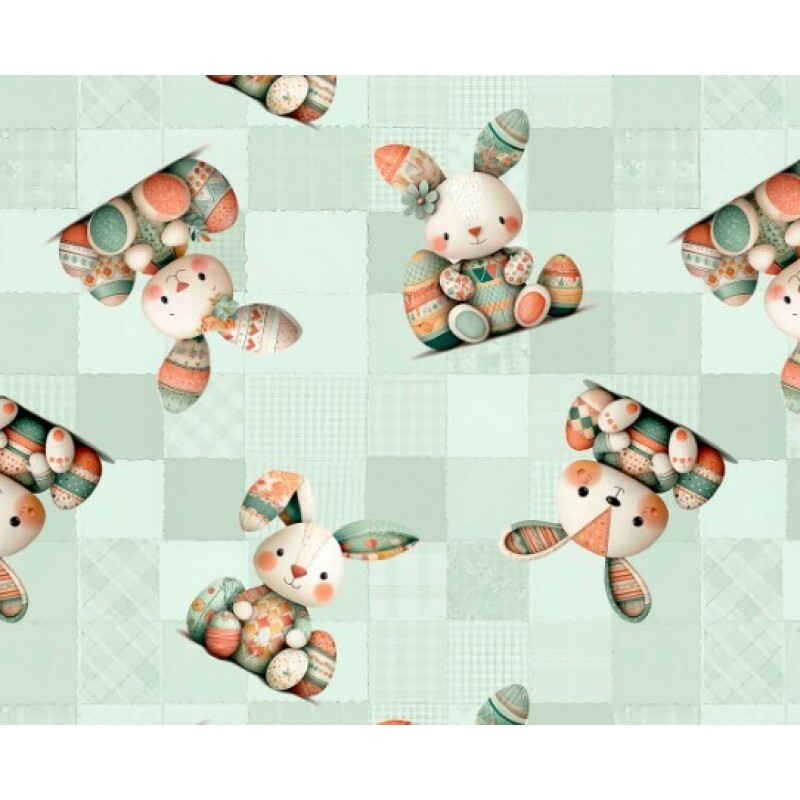 DZ25 - TRICOL. COLEÇÃO PASCOA 2026 - COELHOS FUNDO VERDE - 100% ALGODÃO 04970-001