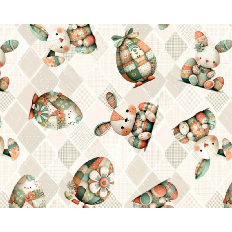 DZ25 - TRICOL. COLEÇÃO PASCOA 2026 - COELHOS E OVOS FUNDO BEGE - 100% ALGODÃO 04971-001