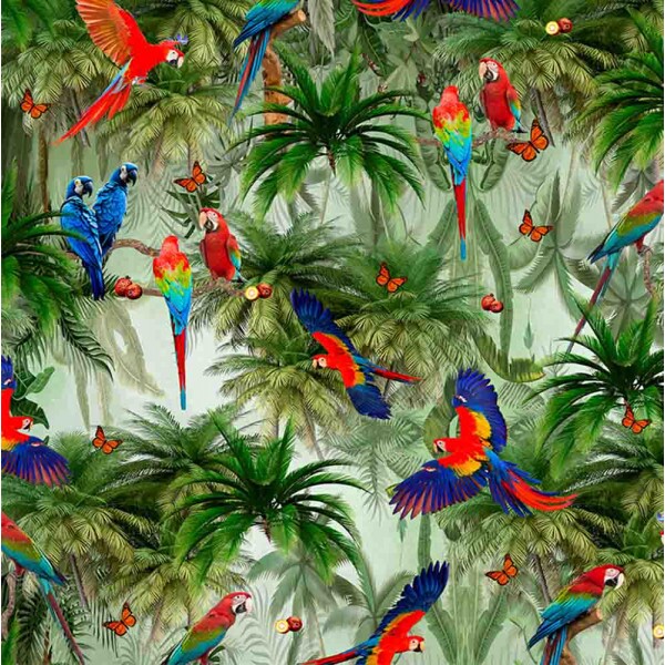 TRICOL. COLEÇÃO PANTANAL - ARARAS VERMELHA E AZUL - 100% ALGODÃO 80393/001