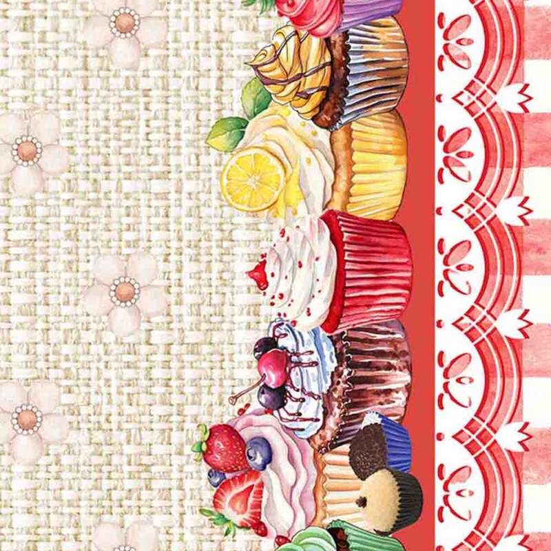 COL/ VAMOS COZINHAR POR PANO PRA MANGGA DIGITAL-TRIC.EST-AVENTAIS MAE E FILHA VERMELHO - 1,48m x  1,20m- ( E10386 )