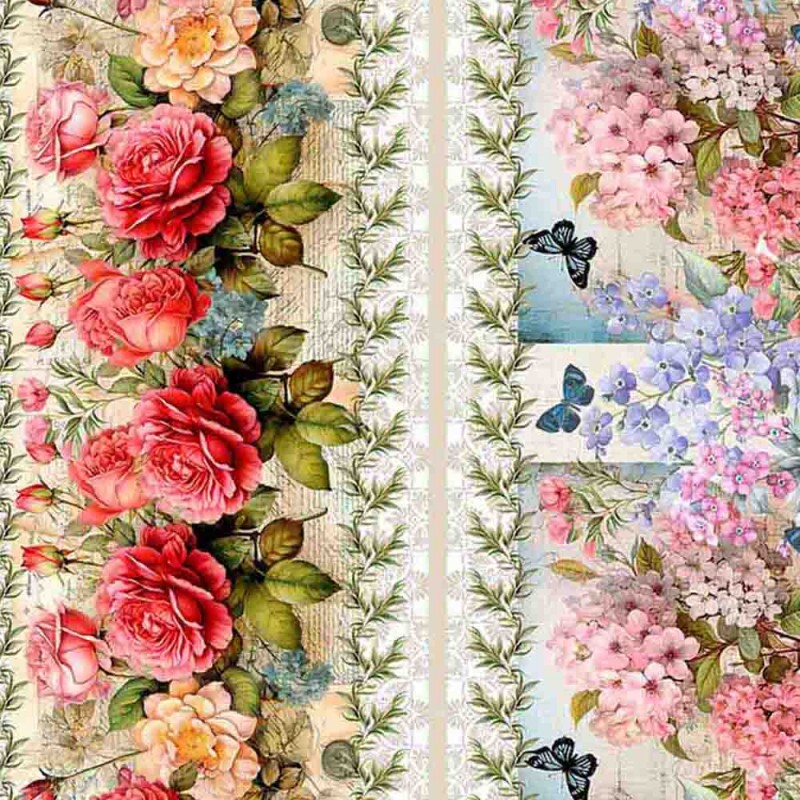 COLEÇÃO VINTAGE FLOWERS - TRIC.DIGITAL - BARRADO DE FAIXA FLORAL C/ BORBOLETAS - ( 83805 VAR,01 ) - C