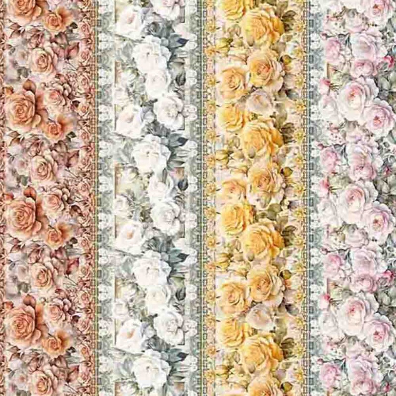 COLEÇÃO VINTAGE FLOWERS  - TRIC.DIGITAL - BARRADO DE FAIXA ROSAS - 86863 -C