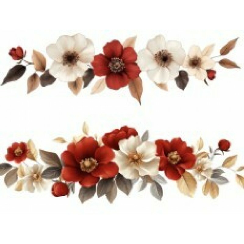 TRANSFER TEXTIL PASSE E CRIE  - BARRADO DE FLORES VERMELHAS E BRANCAS