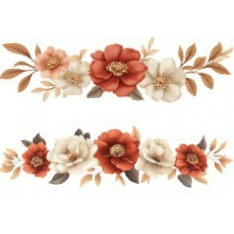 TRANSFER TEXTIL PASSE E CRIE - BARRADO DE FLORES TERRACOTA E BRANCAS