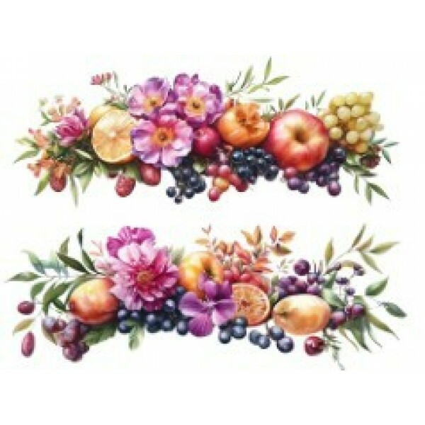 TRANSFER TEXTIL PASSE E CRIE - BARRADO DE FLORES E FRUTAS