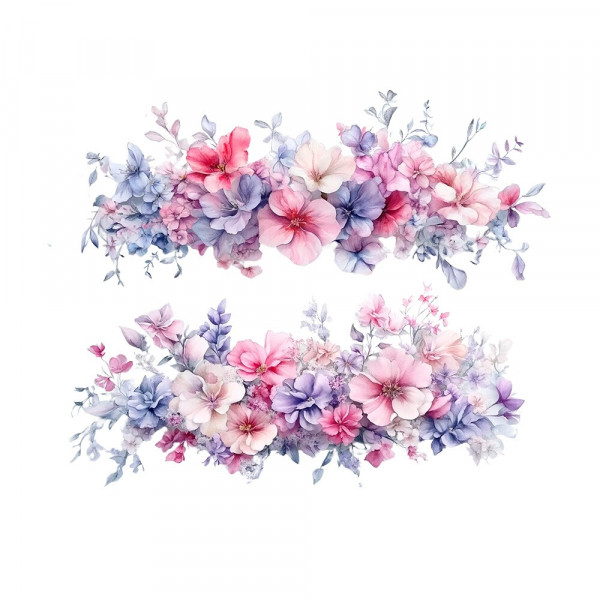 TRANSFER TEXTIL PASSE E CRIE - BARRADO DE FLORES LILAS E ROSA