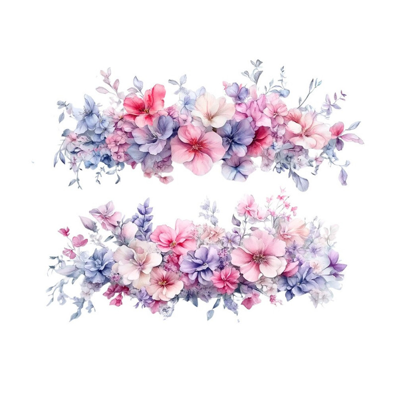 TRANSFER TEXTIL PASSE E CRIE - BARRADO DE FLORES LILAS E ROSA