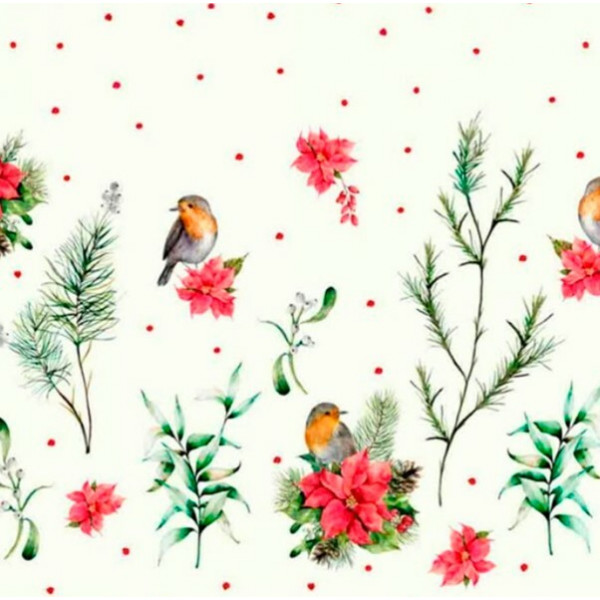 SARJA HIDRORREPELENTE NATAL 2025 - BARRADO POINSETTA C/PASSARO 100% ALGODÃO 05322-001